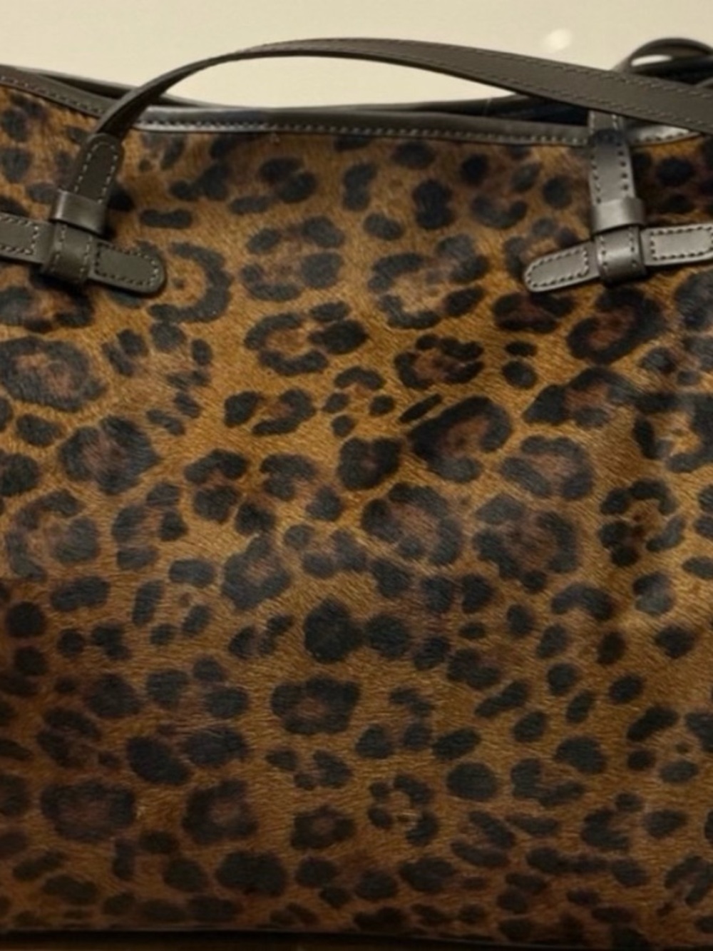 Leopard Print Tote Bag with Brown Trim - Picture 6 of 6